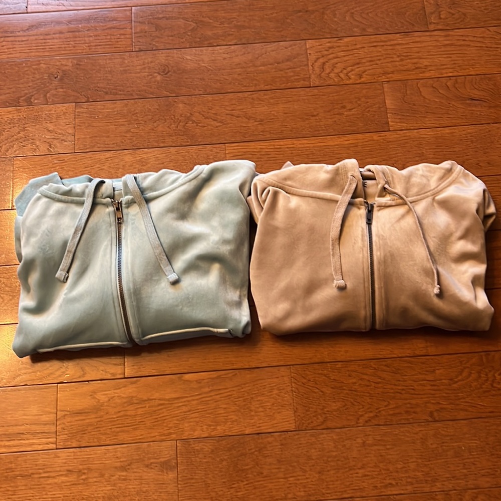 ❤️SO VELOUR CROPPED FULL ZIP HOODIE/JACKETS-TAN/TIDAL BLUE-XL❤️